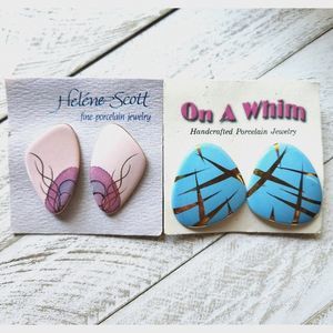 1980's Porcelain Earrings 2 Pairs Pierced Stud Helene Scott And On A Whim